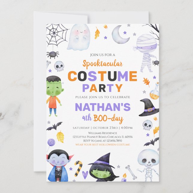 Spooktacular Costume Party Halloween Birthday Inbjudningar (Framsida)