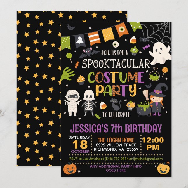 Spooktacular Costume Party Halloween Birthday Inbjudningar (Fram/baksida)
