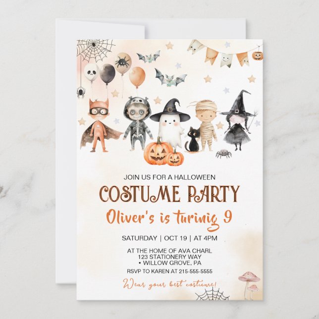 Spooktacular Costume Party Halloween Birthday Inbjudningar (Framsida)
