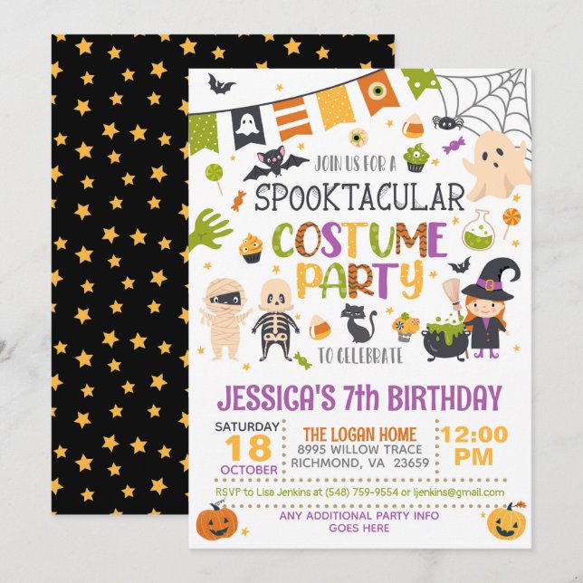 Spooktacular Costume Party Halloween Birthday - WH Inbjudningar (Fram/baksida)