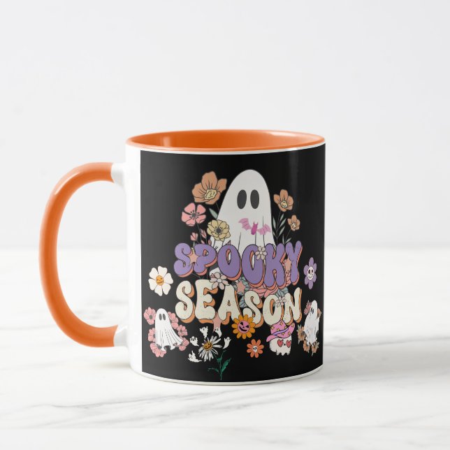Spooktacular Cute Ghost Halloween Black Lila Mugg (Vänster)