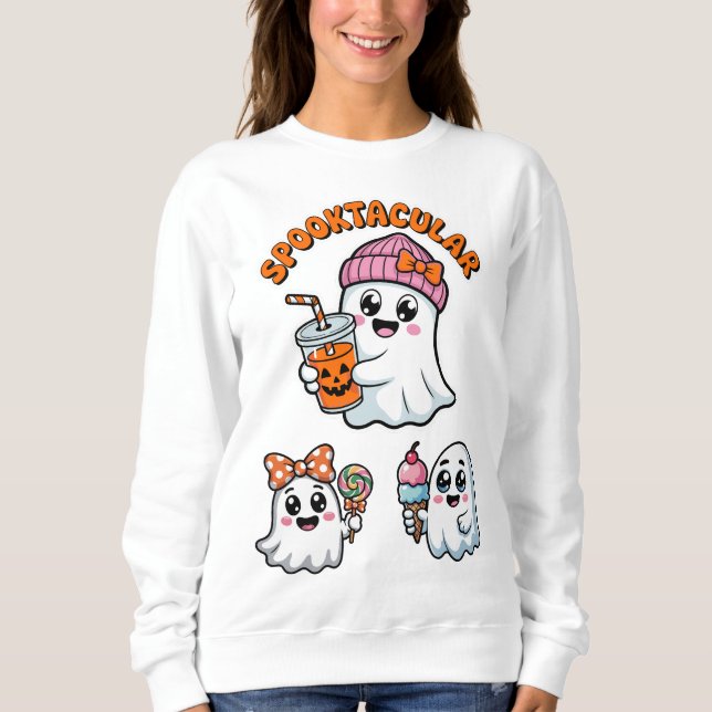 Spooktacular Cute Ghost Halloween T Shirt (Framsida)