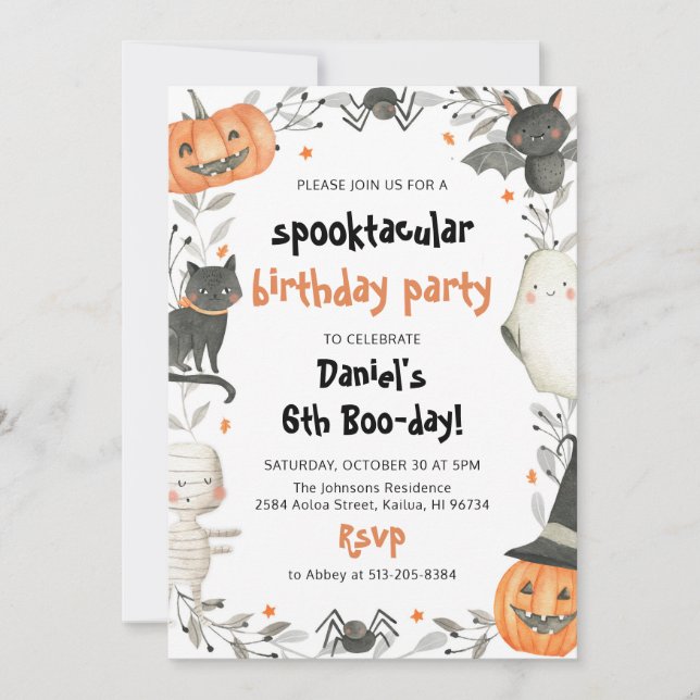 Spooktacular Cute Halloween Birthday-inbjudan Inbjudningar (Framsida)