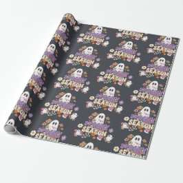 Spooktacular Cute Spöken och Flowers Groovy Black Presentpapper