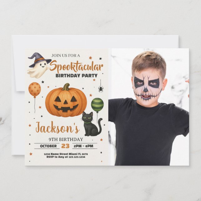 Spooktacular Födelsedagsfest inbjudan med foto (Framsida)