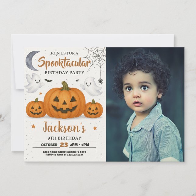 Spooktaculär födelsedagsinbjudan med foto inbjudningar (Framsida)