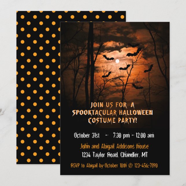 Spooktacular Full Moon Halloween Costume Party Inbjudningar (Fram/baksida)
