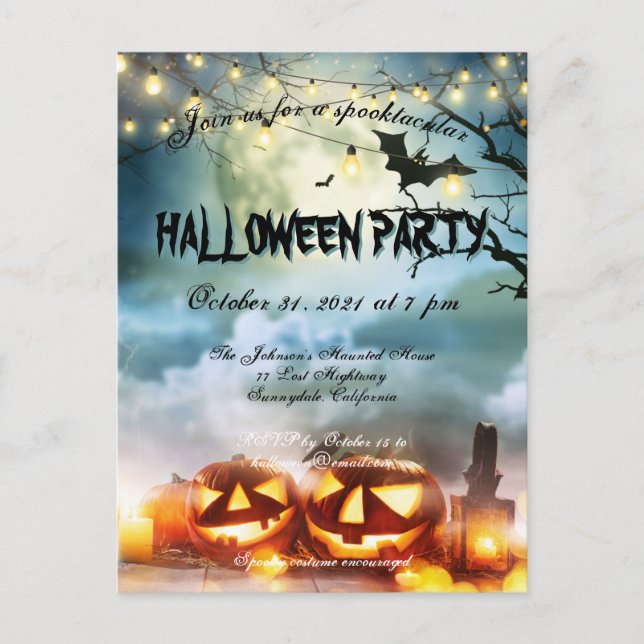 Spooktacular Full Moon Halloween fest-inbjudan Inbjudan Vykort (Framsida)