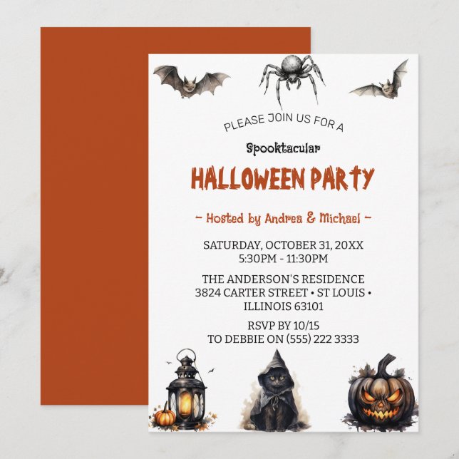Spooktacular Full Moon Halloween Scary Party Inbjudningar (Fram/baksida)