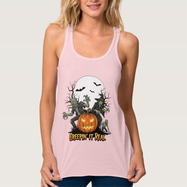 Spooktacular Fun Halloween Night Tee Linne Med Racerback (Framsida)