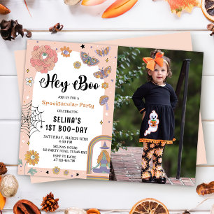 Spooktacular Ghost Halloween Girl Birthday Photo Inbjudningar