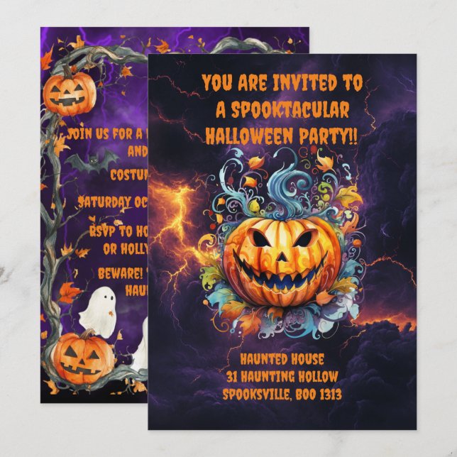 Spooktacular Halloween Bash Inbjudningar (Fram/baksida)