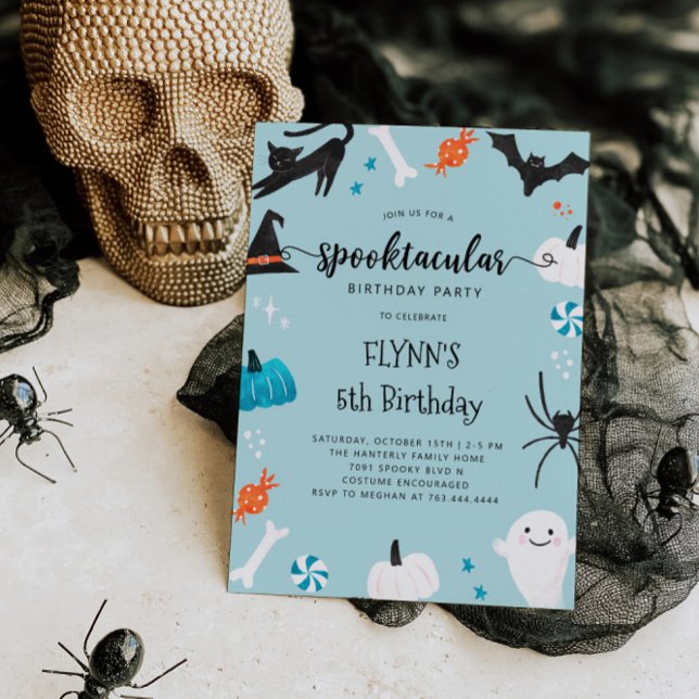 Spooktacular Halloween Birthday Blue-inbjudan Inbjudningar (Skapare uppladdad)