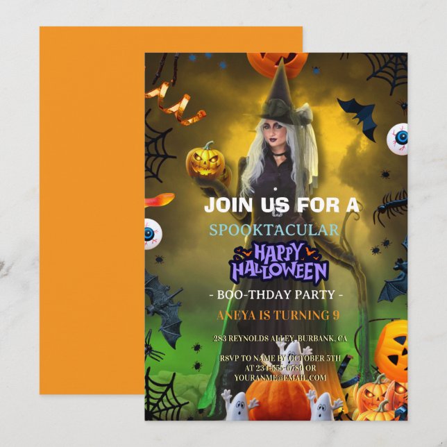 Spooktacular Halloween Birthday-inbjudan Inbjudningar (Fram/baksida)
