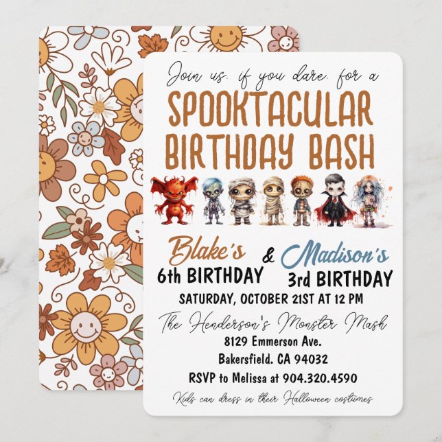 Spooktacular Halloween Birthday-inbjudan Inbjudningar (Fram/baksida)