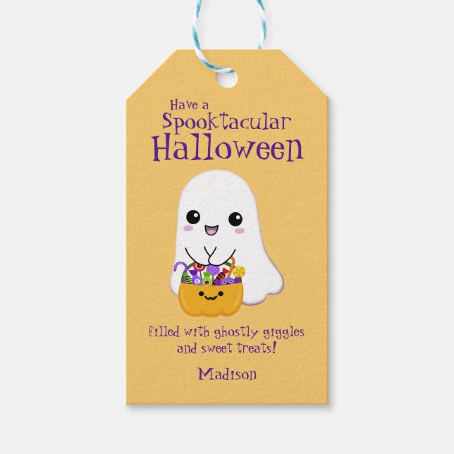Spooktacular Halloween Cute Ghost Presentetikett (Framsidan)
