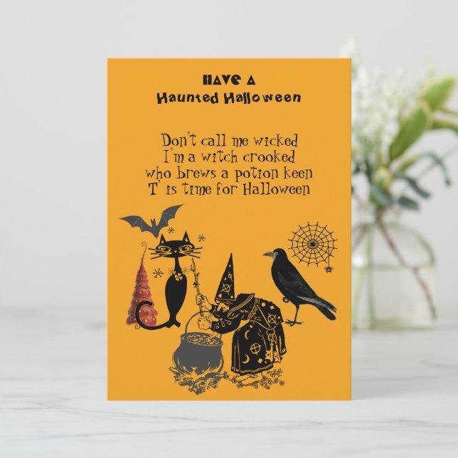 Spooktacular Halloween Dikt Black Cat Raven Witch (Stående Fram)