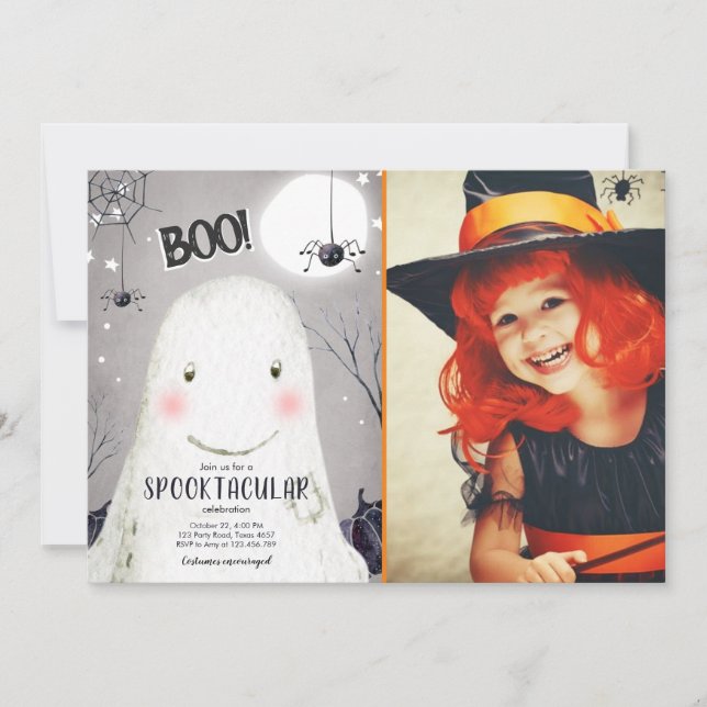 Spooktacular Halloween Ghost Boo Spider Birthday Inbjudningar (Framsida)