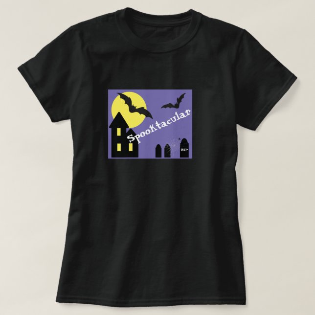 Spooktacular Halloween House med Fladdermöss T Shirt (Design framsida)
