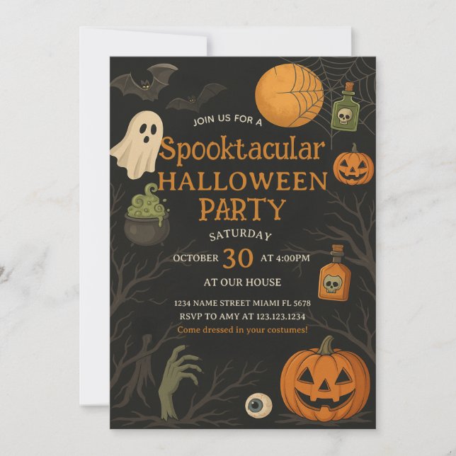 Spooktaculär Halloween-inbjudan från glöd Party Inbjudningar (Framsida)