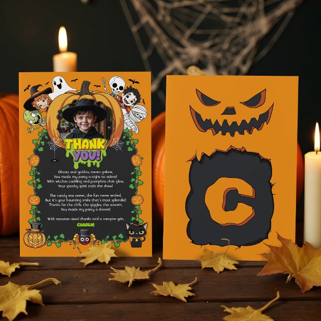Spooktacular Halloween Monster Photo Cute Tecknad Tack Kort (Skapare uppladdad)