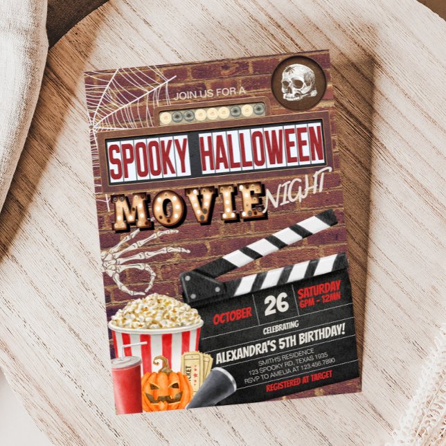 Spooktacular Halloween Movie Night Födelsedagsfest Inbjudningar (Spooky Spooktacular Halloween Movie Night Birthday Party Invitation )