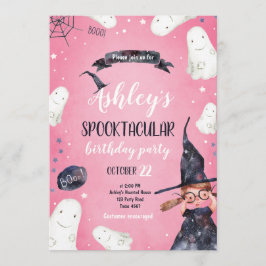 Spooktacular Halloween Witch Hat Ghost Birthday Inbjudningar