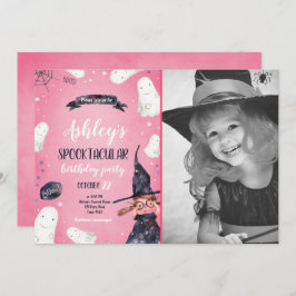 Spooktacular Halloween Witch Hat Ghost Birthday Inbjudningar