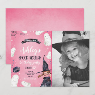 Spooktacular Halloween Witch Hat Ghost Birthday Inbjudningar