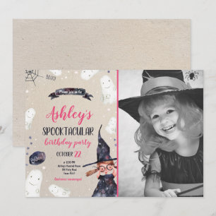 Spooktacular Halloween Witch Hat Ghost Birthday Inbjudningar
