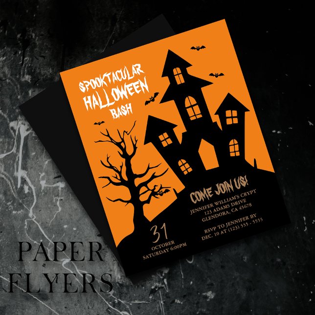 Spooktacular Haunted House i halloween fest Flygblad (Elevate your upcoming event with this spooky and captivatingly designed Halloween invitation!)