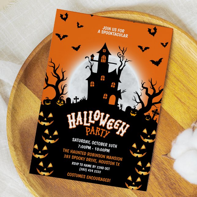 Spooktacular Haunted House Pumpkin Halloween fest Inbjudningar (Spooktacular Haunted House Pumpkin Halloween Party Invitation )
