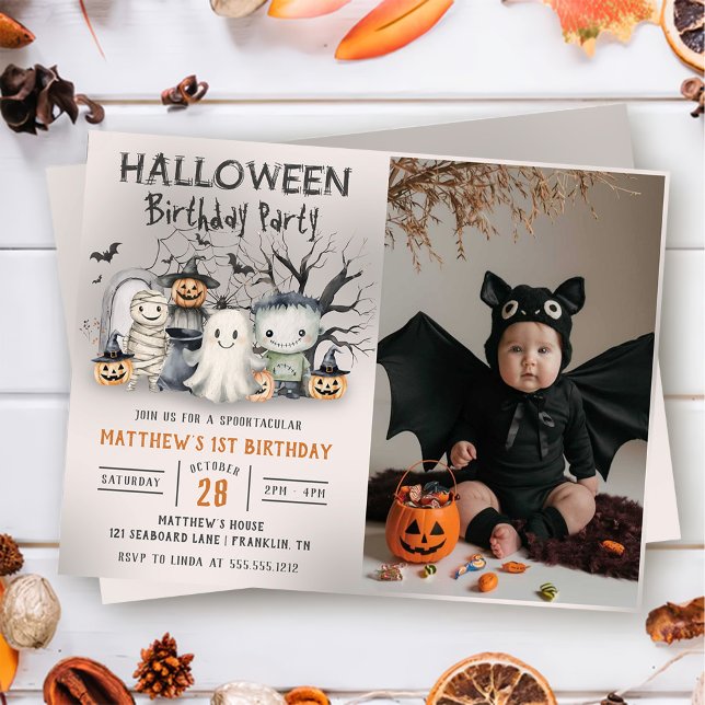 Spooktacular Kids Halloween Birthday Photo Inbjudningar (Skapare uppladdad)
