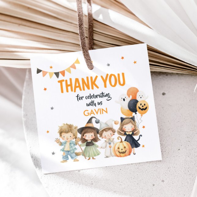 Spooktacular Monsters Halloween Costume Birthday Gåvor Etiketter (Calling All Monsters Costume Halloween Birthday Party Square Favor Tags)