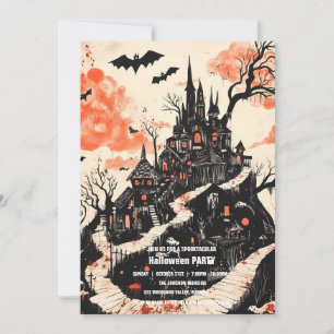 Spooktaculär Mörk Haunted House Halloween fest I Inbjudningar