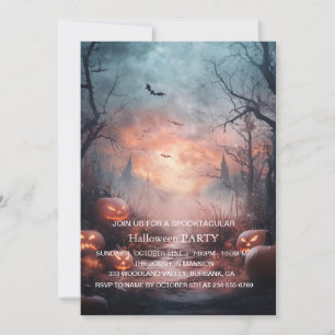 Spooktaculär Mörk Haunted House Halloween fest I Inbjudningar