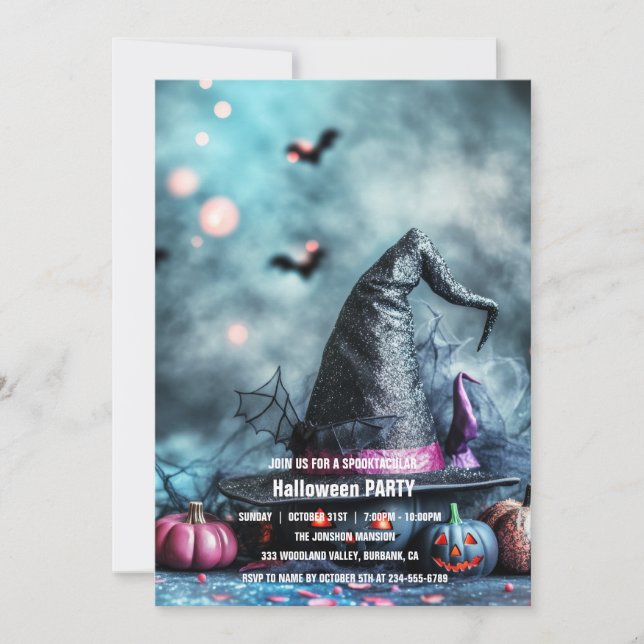 Spooktaculär Mörk Haunted House Halloween fest I Inbjudningar (Framsida)