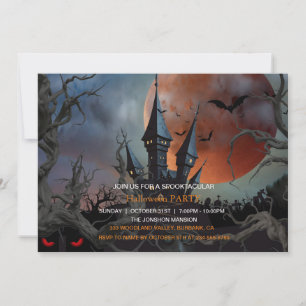 Spooktaculär Mörk Haunted House Halloween fest I Inbjudningar