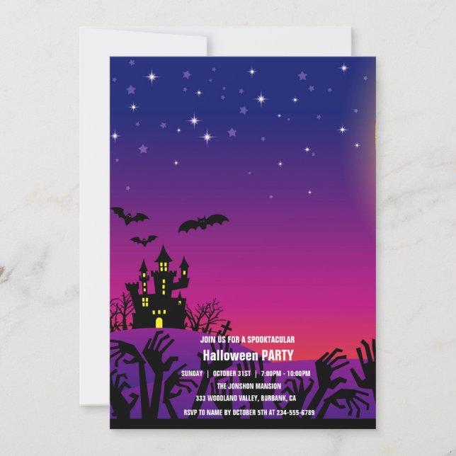 Spooktaculär Mörk Haunted House Halloween fest I Inbjudningar (Framsida)