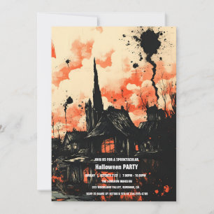 Spooktaculär Mörk Haunted House Halloween fest I Inbjudningar
