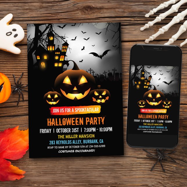 Spooktacular Mörk Haunted House Halloween fest Inbjudningar (Embrace the Halloween spirit and create unforgettable memories with this chilling invitation.)
