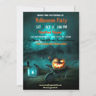 Spooktaculär Mörk hemsökt hus Halloween fest i Inbjudningar