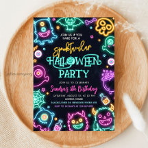 Spooktacular Neon Halloween Birthday-inbjudan