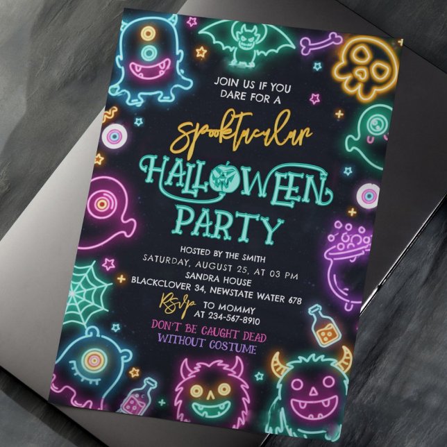 Spooktacular Neon Halloween-inbjudan Inbjudningar (Halloween Invitation)