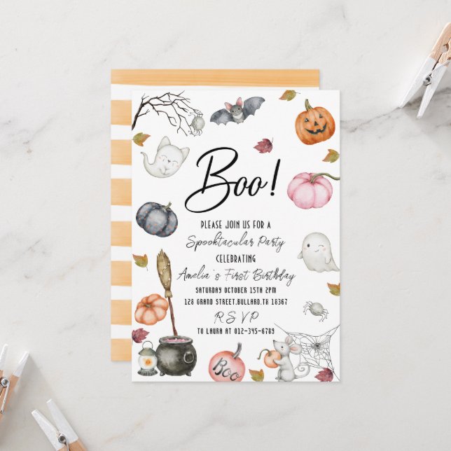 Spooktacular Party First Birthday Baby Shower Inbjudningar (Fram/Back In Situ)