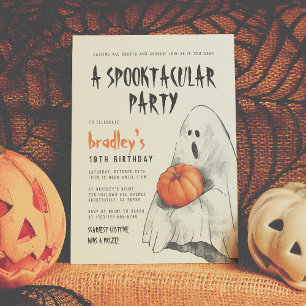 Spooktacular Party Halloween Ghost Boy Birthday Inbjudningar