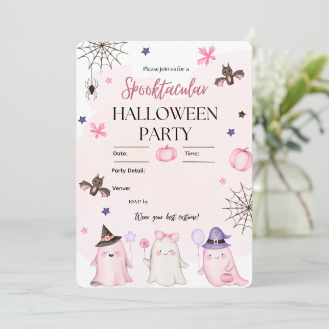 Spooktacular Pastel Cute Ghosts Halloween Party Inbjudningar (Stående Fram)
