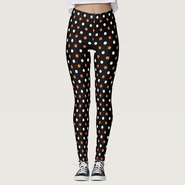 Spooktacular Polka Party: Navy & Orange Halloween Leggings (Framsida)