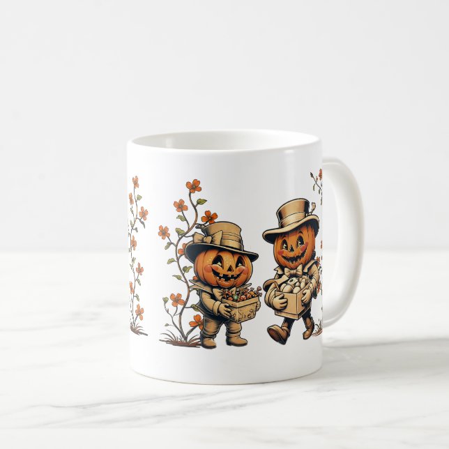 Spooktacular Pumpkin Couple Halloween Kaffemugg (Framsida höger)