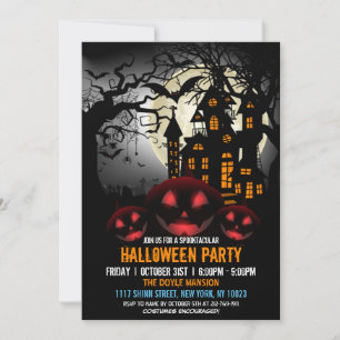 Spooktacular Pumpkin Mörk Haunted House Halloween Inbjudningar